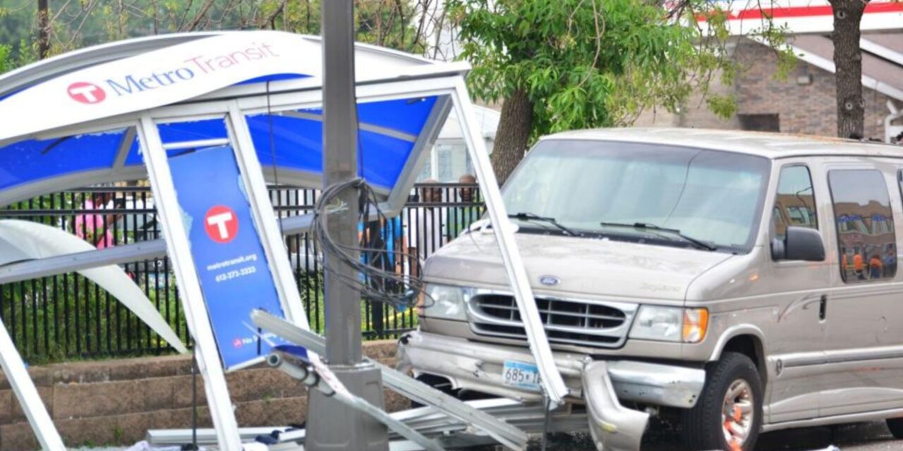 Six injured, three critical after van plows into bus shelter